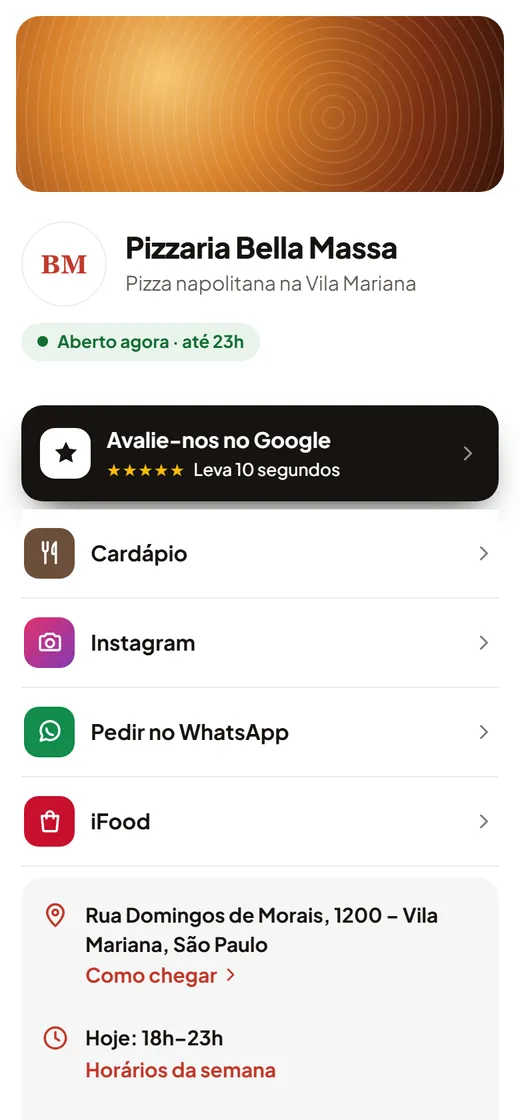 A mesma página no modelo Minimalista, clara, com os botões em lista